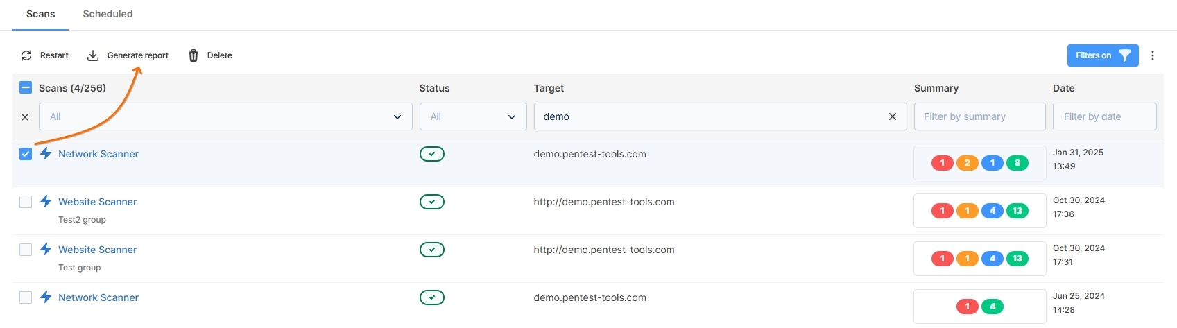 How to generate scan reports