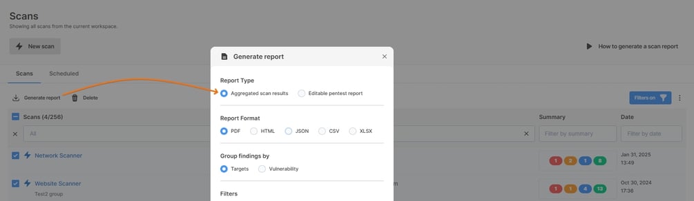 How to generate scan reports