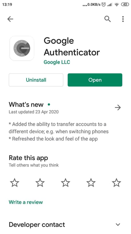 Search for ”Google Authenticator” in the App Store and install it.