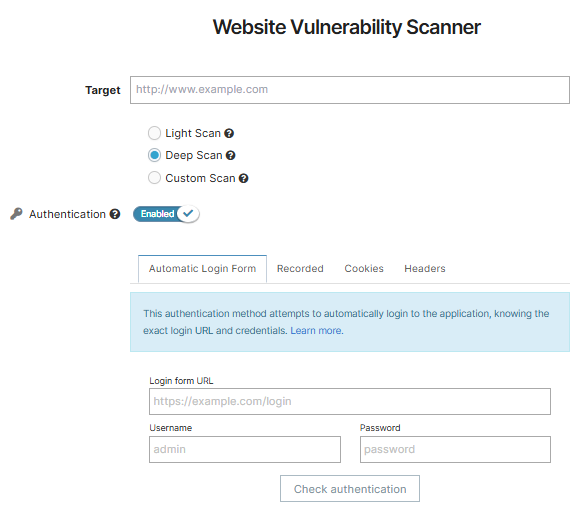 How to perform Automatic Authentication with Website Scanner